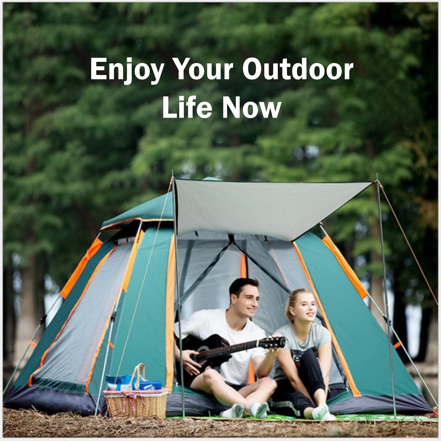 Instant Pop Up Tent For Hiking 2/3/4 Person Camping Tents, Waterproof Windproof Family Tent With Top Rainfly, Easy Set Up, Portable With Carry Bag, With UV Protection / GREEN-ORANGE
