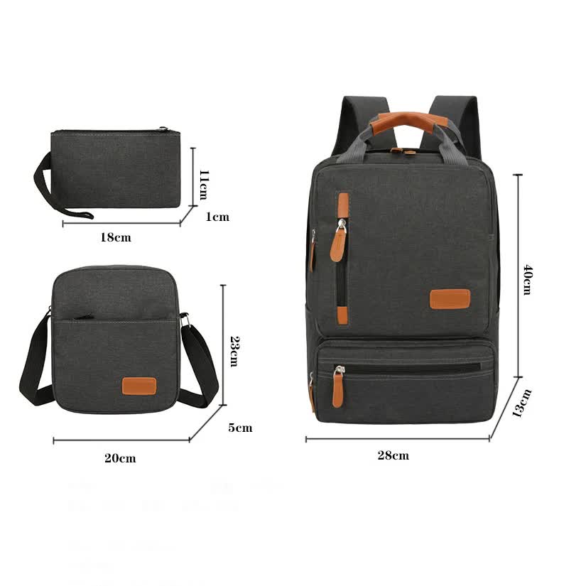 3-Piece Blue Travel Backpack Set - Stylish Multi-Functional Backpack, Shoulder Bag & Pouch for Men & Women