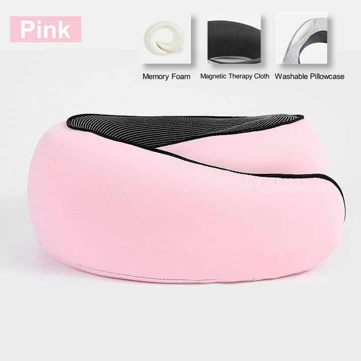 Black Velcro Tape Memory Foam U-Shaped Neck Pillow – Snail Travel Cushion for Airplane, Office Nap, and Travel – Adjustable with Magnetic Therapy Cloth