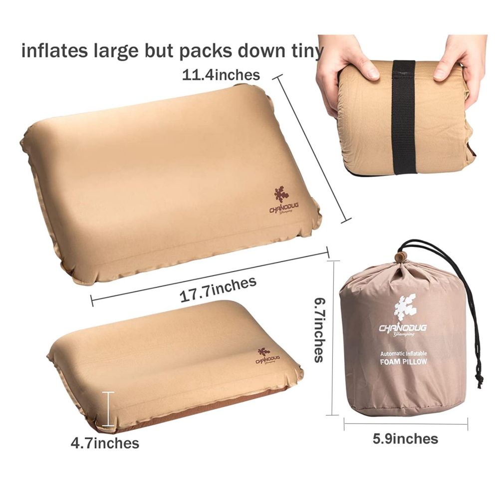 Self Inflating Camping Pillow with Ergonomic 4D Support - Blue