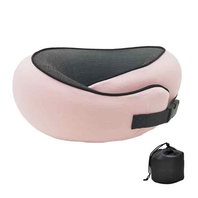Light Gray Buckle Tape Memory Foam U-Shaped Neck Pillow - Snail Travel Cushion for Airplane, Office Nap, and Travel - Adjustable with Magnetic Therapy Cloth