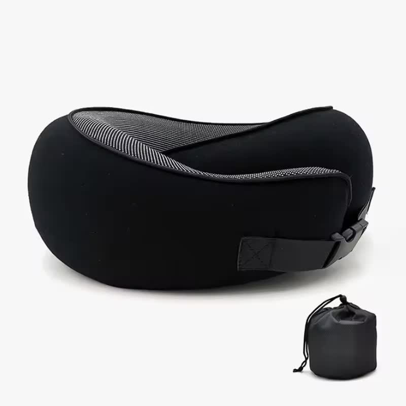 Light Gray Buckle Tape Memory Foam U-Shaped Neck Pillow - Snail Travel Cushion for Airplane, Office Nap, and Travel - Adjustable with Magnetic Therapy Cloth